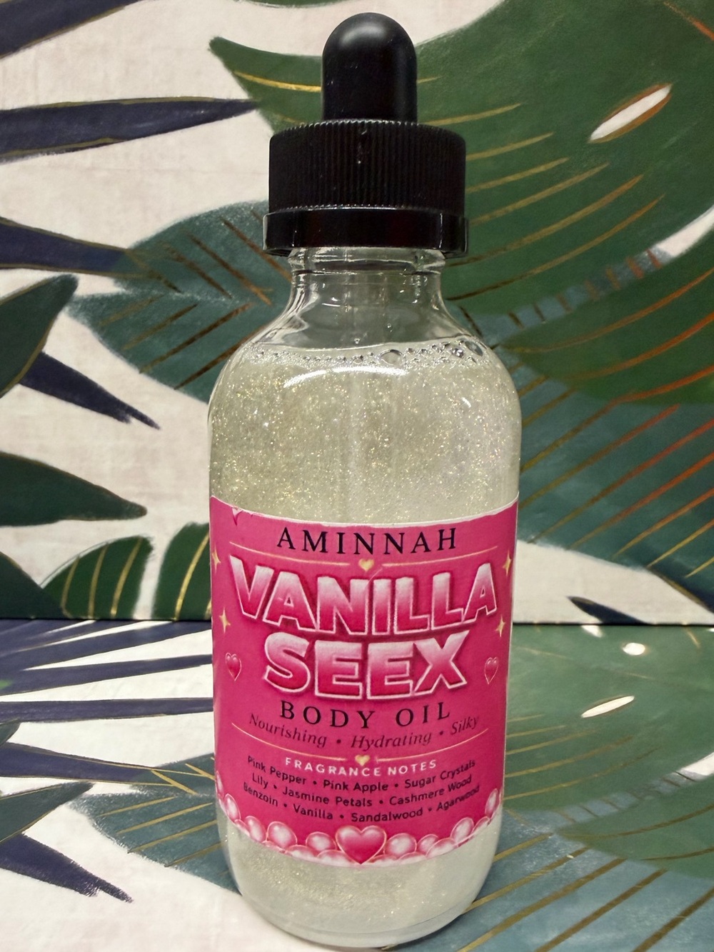 Aminnah Vanilla Seex Body Oil 4 oz Glitter Shimmer Limited Release NEW